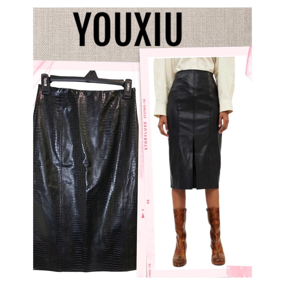 Leather Skirt Youxiu Skirt Faux-Leather Crocodile Embossed NEW WITH TAGS Size S